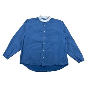 Scully Western Button Up Shirt Band Collar Blue White Striped Men's Large